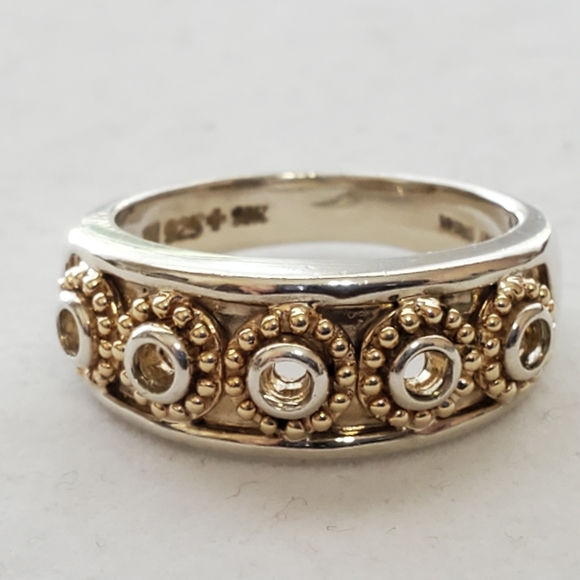 Sterling and 14K Yellow Gold Bead Open Circle Band Ring Michelle Albala - Picture 2 of 16